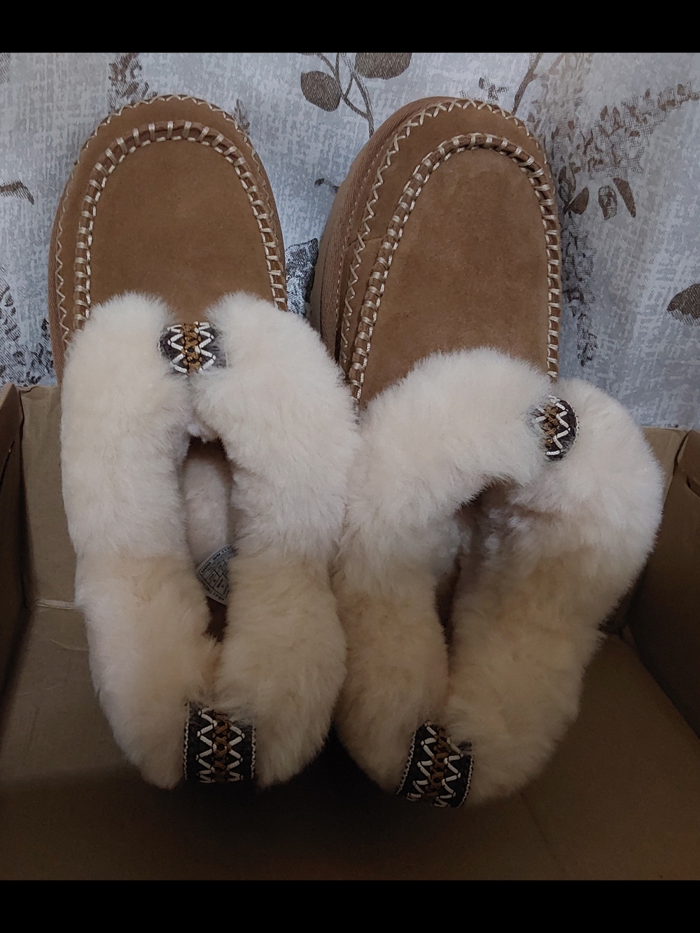 UGG Tan Suede Slipper Boots with Cream Shearling Cuff - Picture 11 of 15